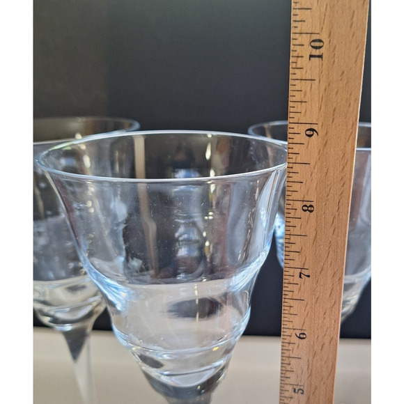 Rippled Optic Clear Pulled Stem Set of 3 Water Wine Goblets 8 1/2" - Picture 4 of 4